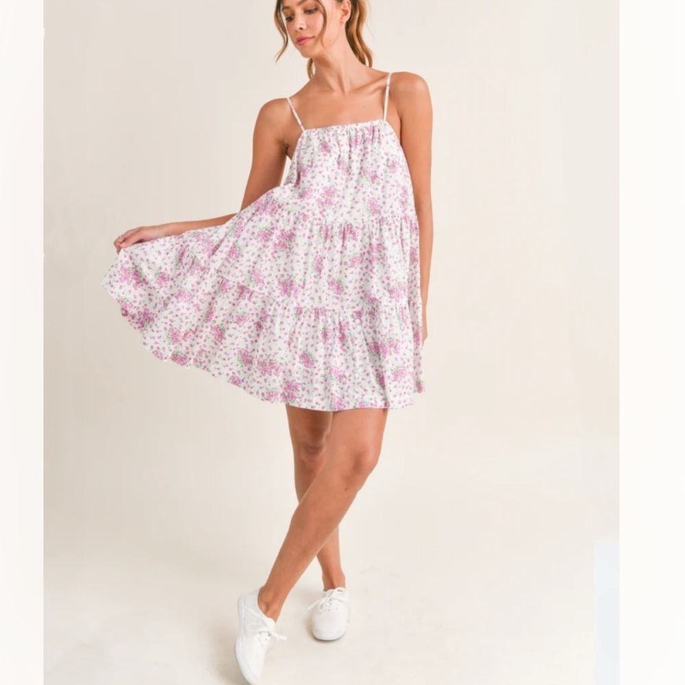 Mable Bianca Mini Dress NWT Floral pink magenta Adj Shoulder Strap Coquette girl